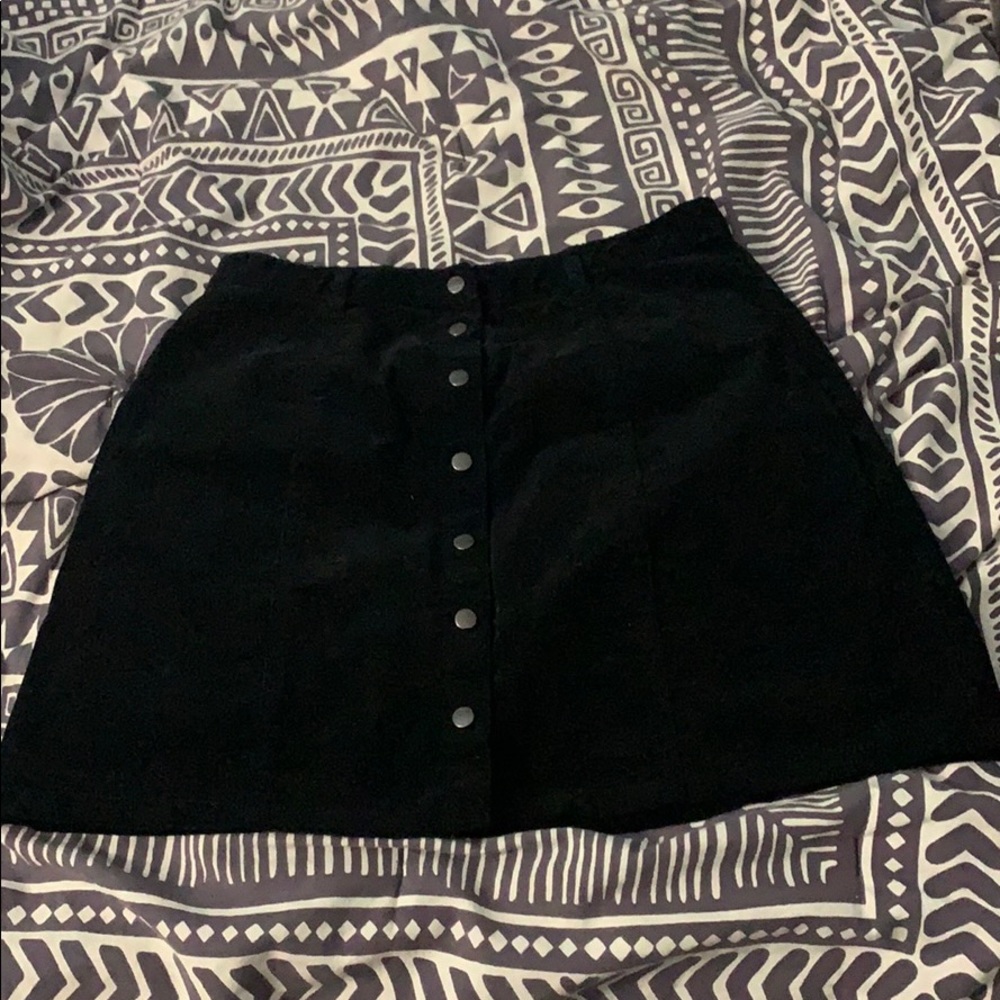 Black velvet button up skirt